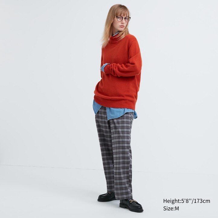 grey uniqlo flannel easy patterned ankle length mens trousers