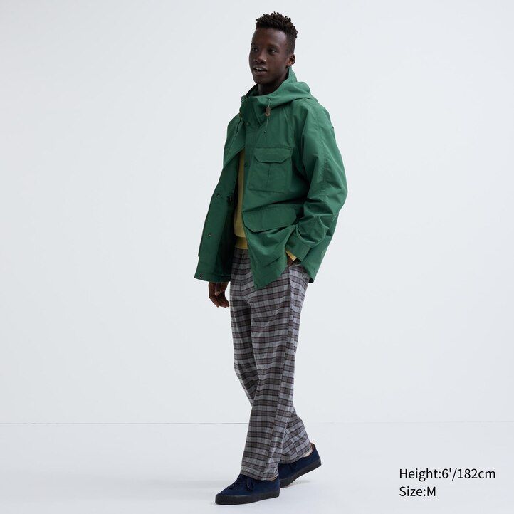grey uniqlo flannel easy patterned ankle length mens trousers