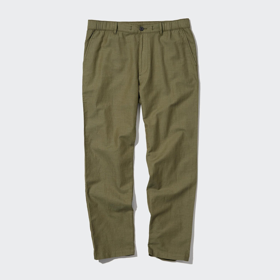olive mens uniqlo linen blend relaxed fit trousers