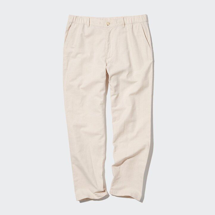 olive mens uniqlo linen blend relaxed fit trousers