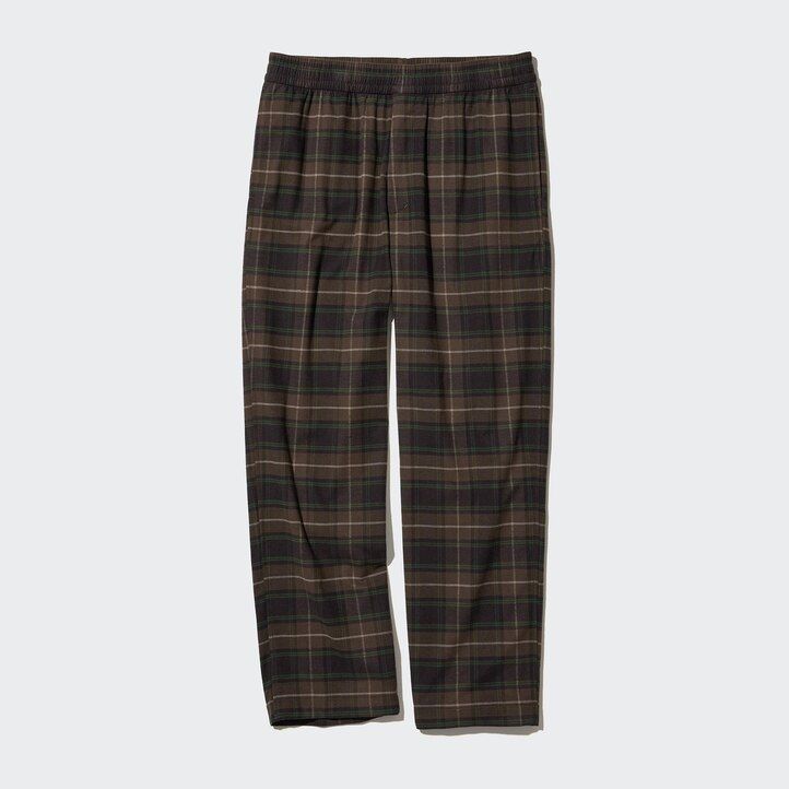 dark brown mens uniqlo flannel easy patterned ankle length trousers