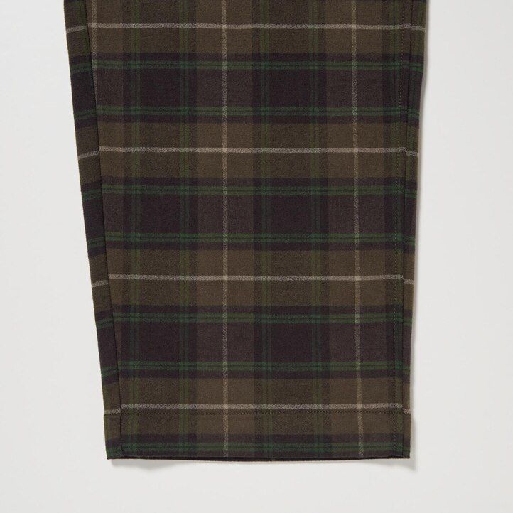 dark brown mens uniqlo flannel easy patterned ankle length trousers