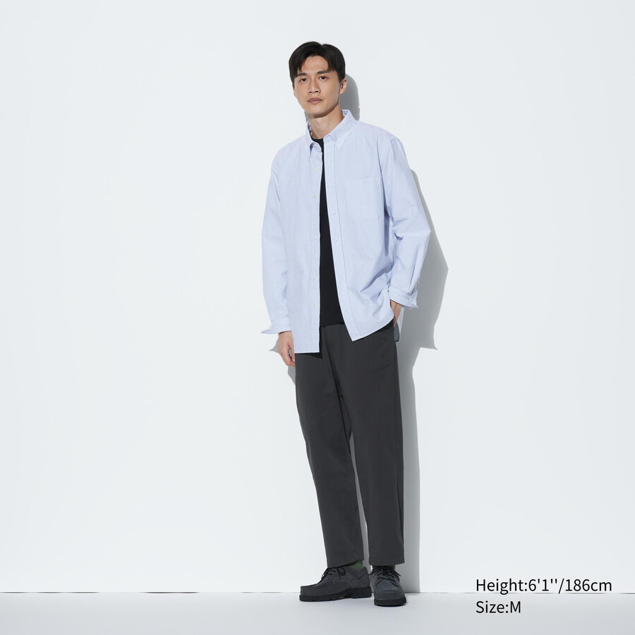 mens uniqlo cotton relaxed fit ankle length trousers dark grey