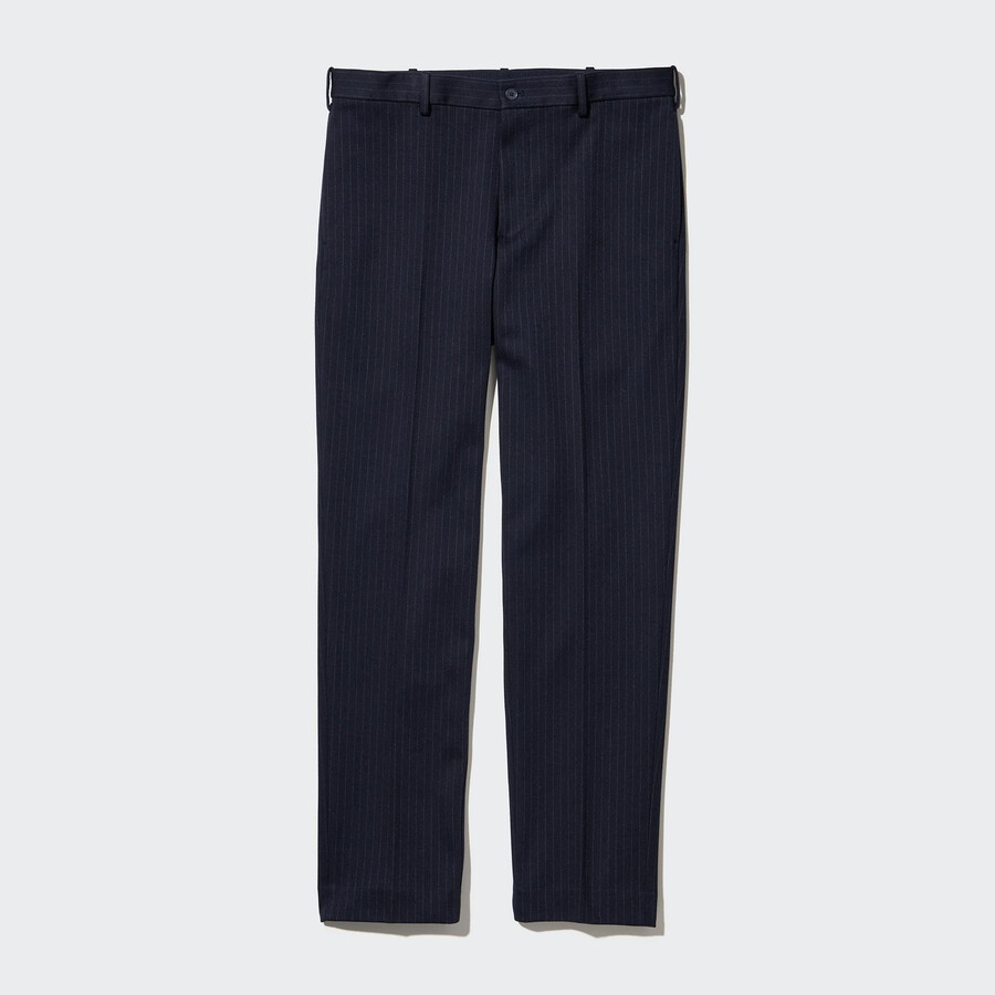 mens uniqlo smart striped ankle length trousers navy