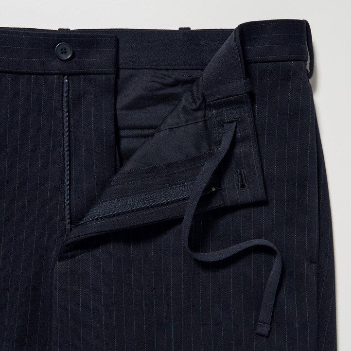 mens uniqlo smart striped ankle length trousers navy