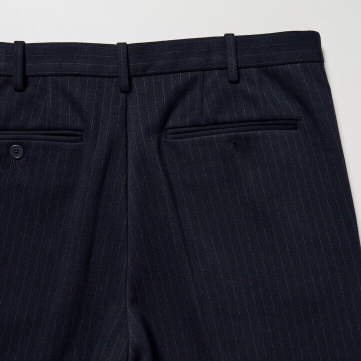 mens uniqlo smart striped ankle length trousers navy