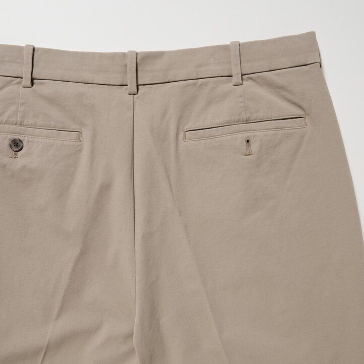 beige mens uniqlo smart cotton like ankle length trousers