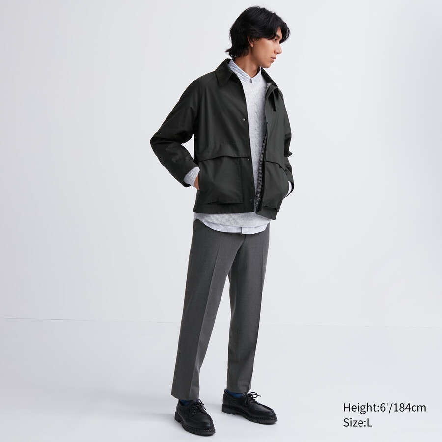 grey mens uniqlo smart wool like ankle length trousers