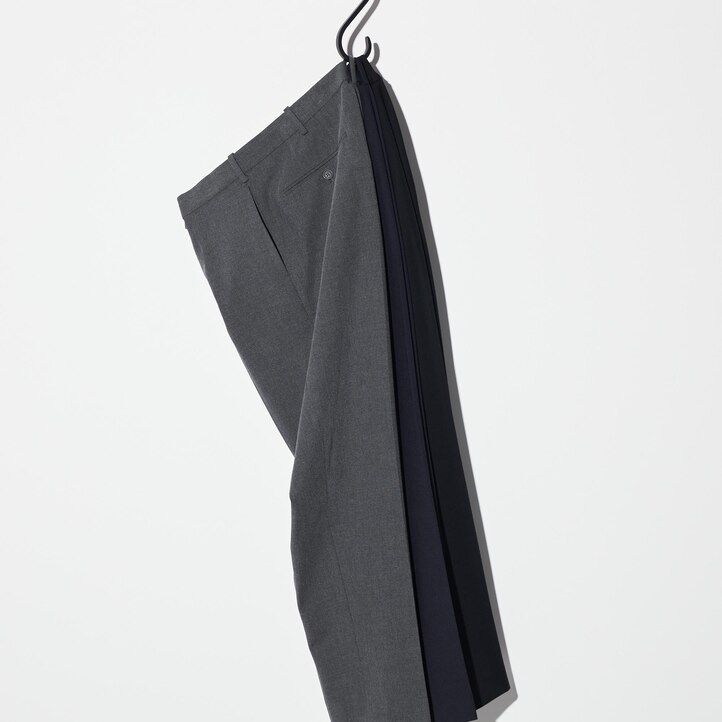 grey mens uniqlo smart wool like ankle length trousers