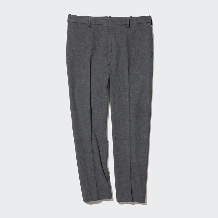 grey mens uniqlo smart wool like ankle length trousers