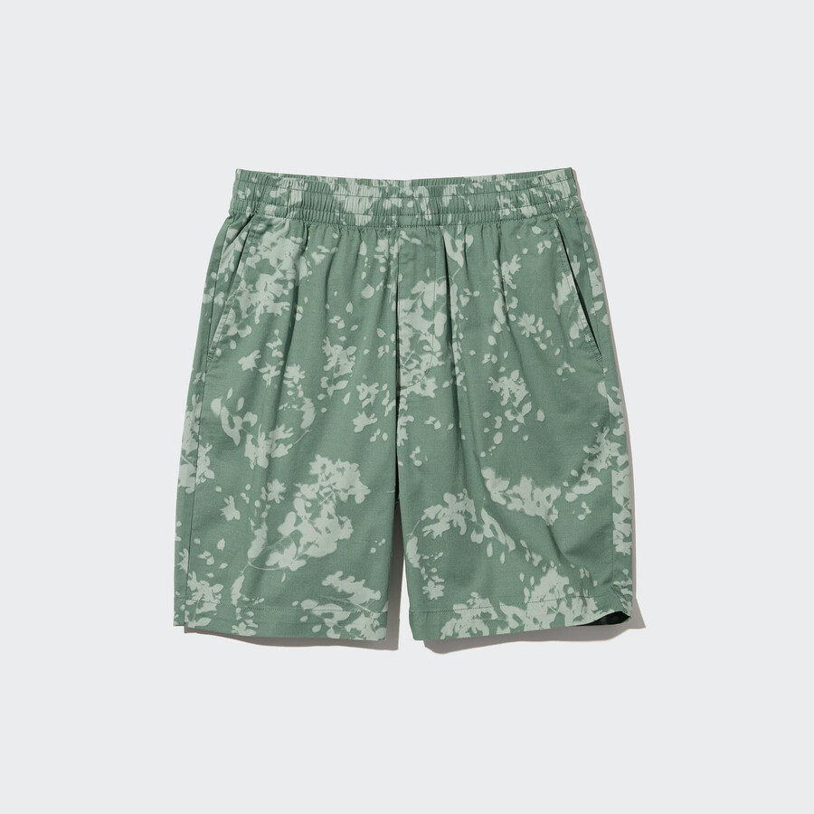 mens uniqlo dry stretch leaf print easys trousers green