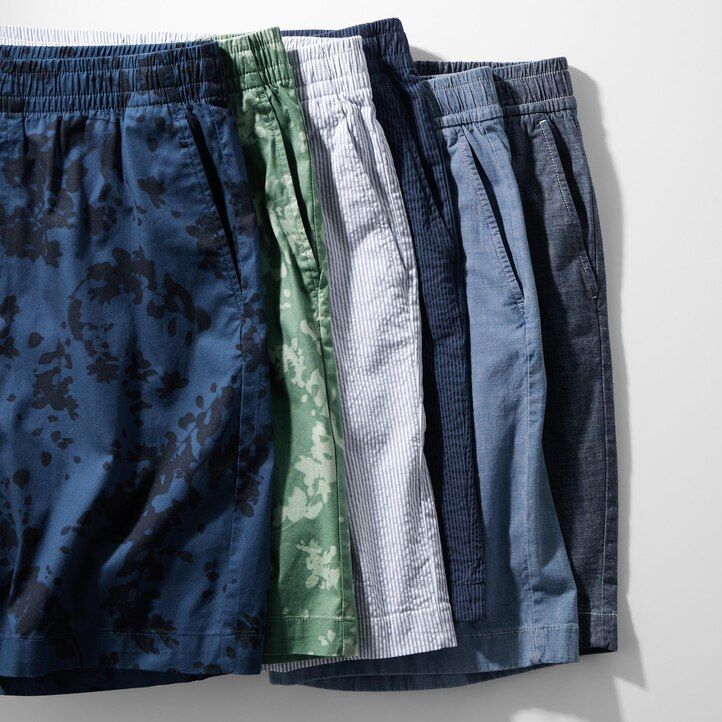 mens uniqlo dry stretch leaf print easys trousers green