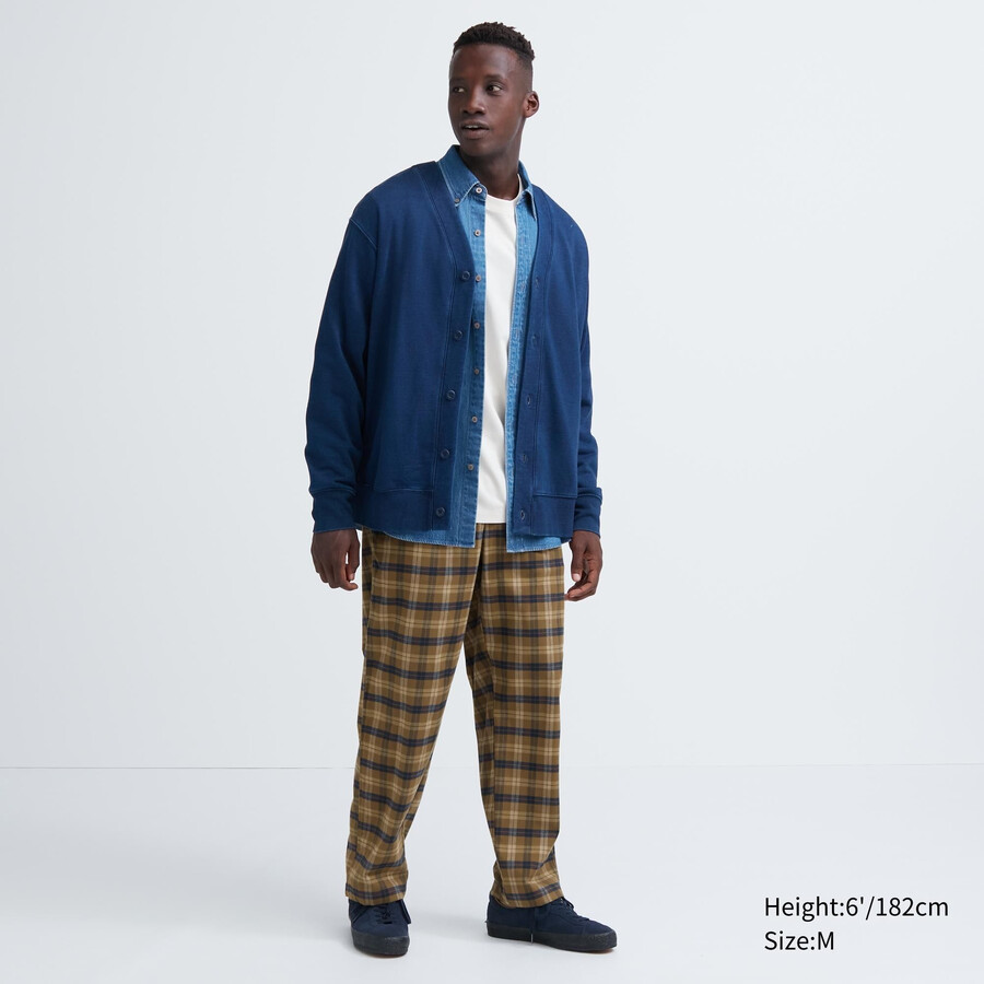 uniqlo flannel easy patterned ankle length mens trousers brown