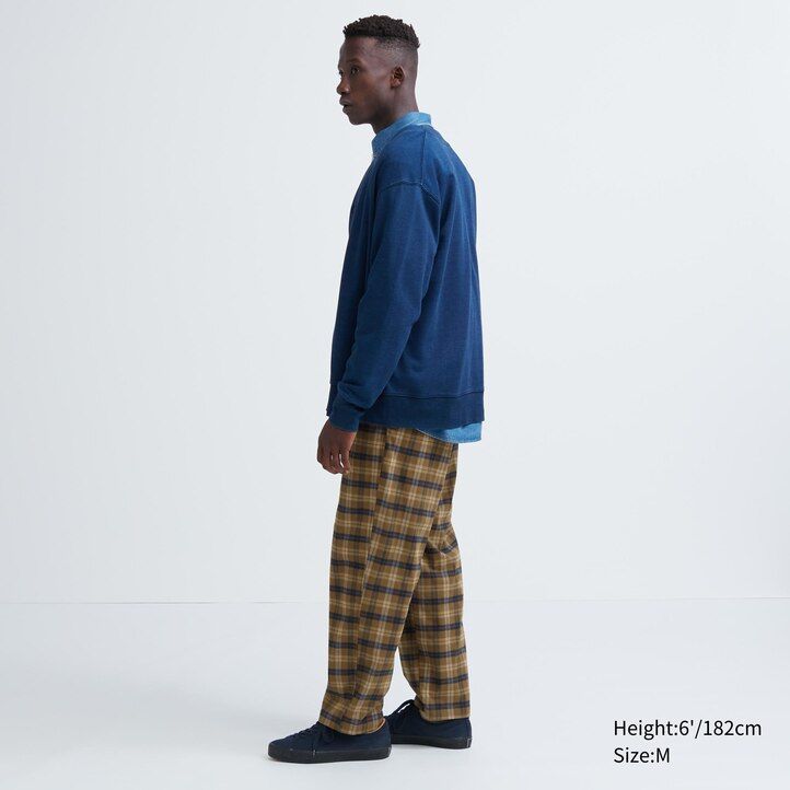 uniqlo flannel easy patterned ankle length mens trousers brown