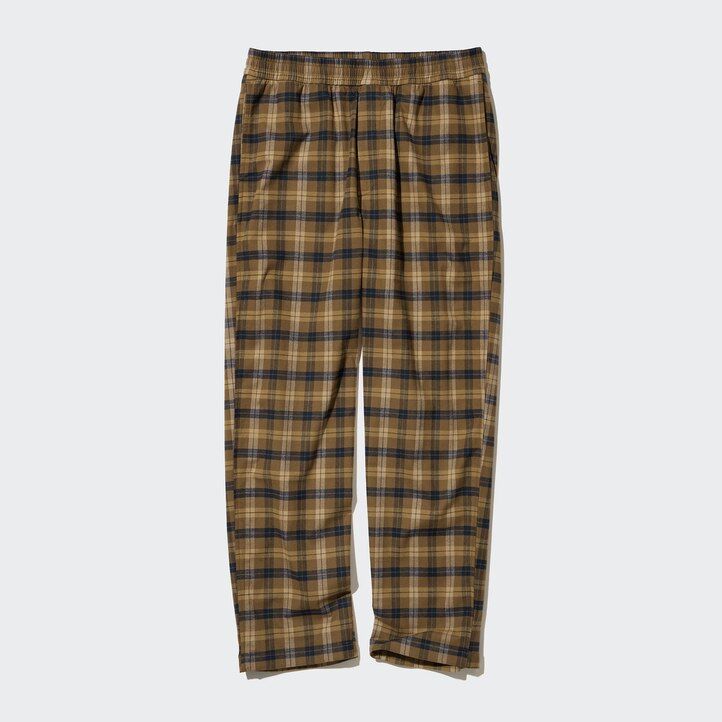 uniqlo flannel easy patterned ankle length mens trousers brown