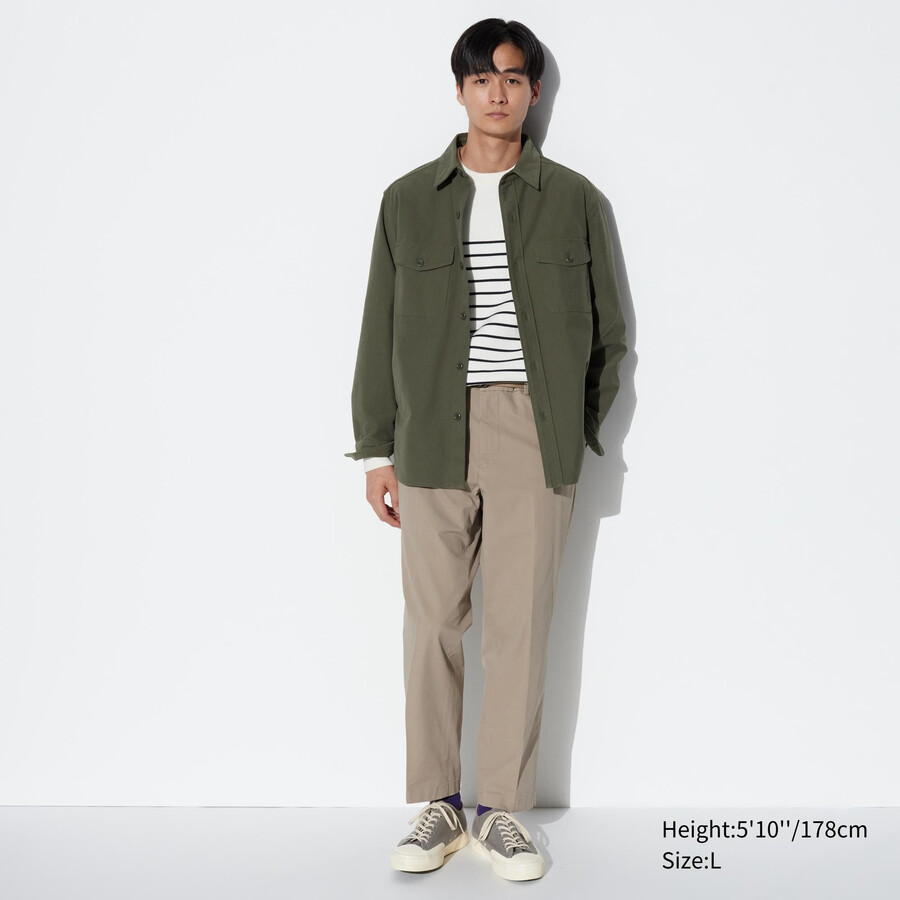 beige uniqlo smart cotton ankle length mens trousers