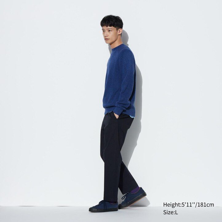 beige uniqlo smart cotton ankle length mens trousers