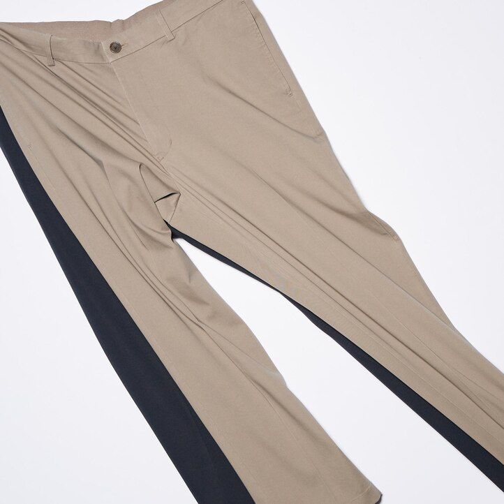 beige uniqlo smart cotton ankle length mens trousers