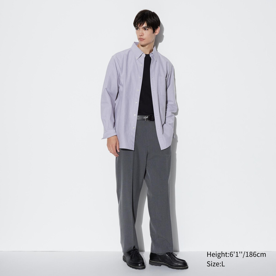 grey mens uniqlo pleated wide leg trousers