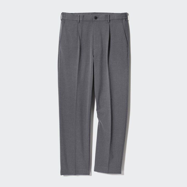 grey mens uniqlo pleated wide leg trousers