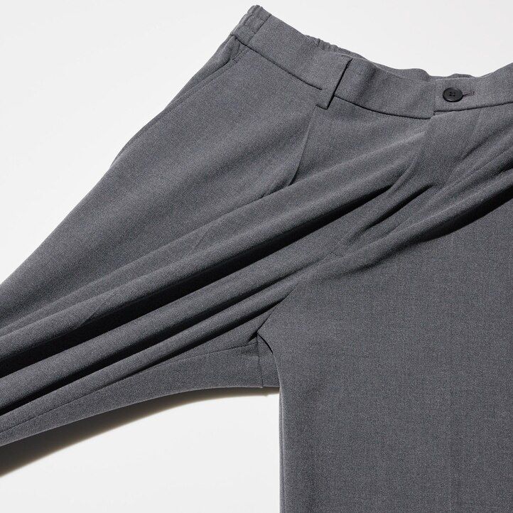 grey mens uniqlo pleated wide leg trousers