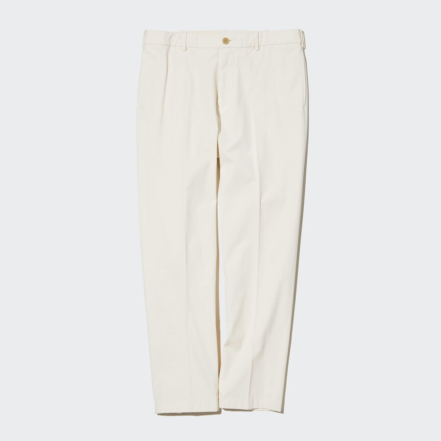 white uniqlo smart cotton ankle length mens trousers