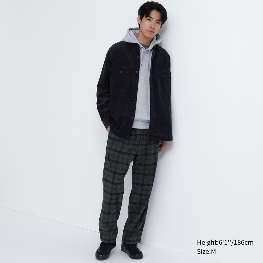 uniqlo flannel easy patterned ankle length mens trousers dark grey