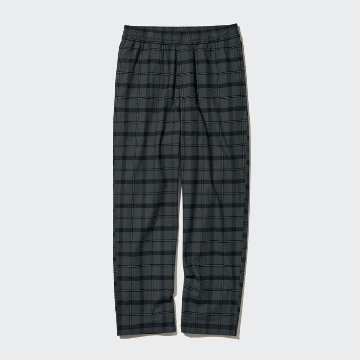 uniqlo flannel easy patterned ankle length mens trousers dark grey