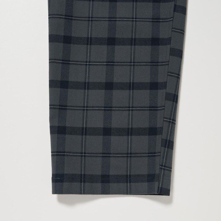 uniqlo flannel easy patterned ankle length mens trousers dark grey