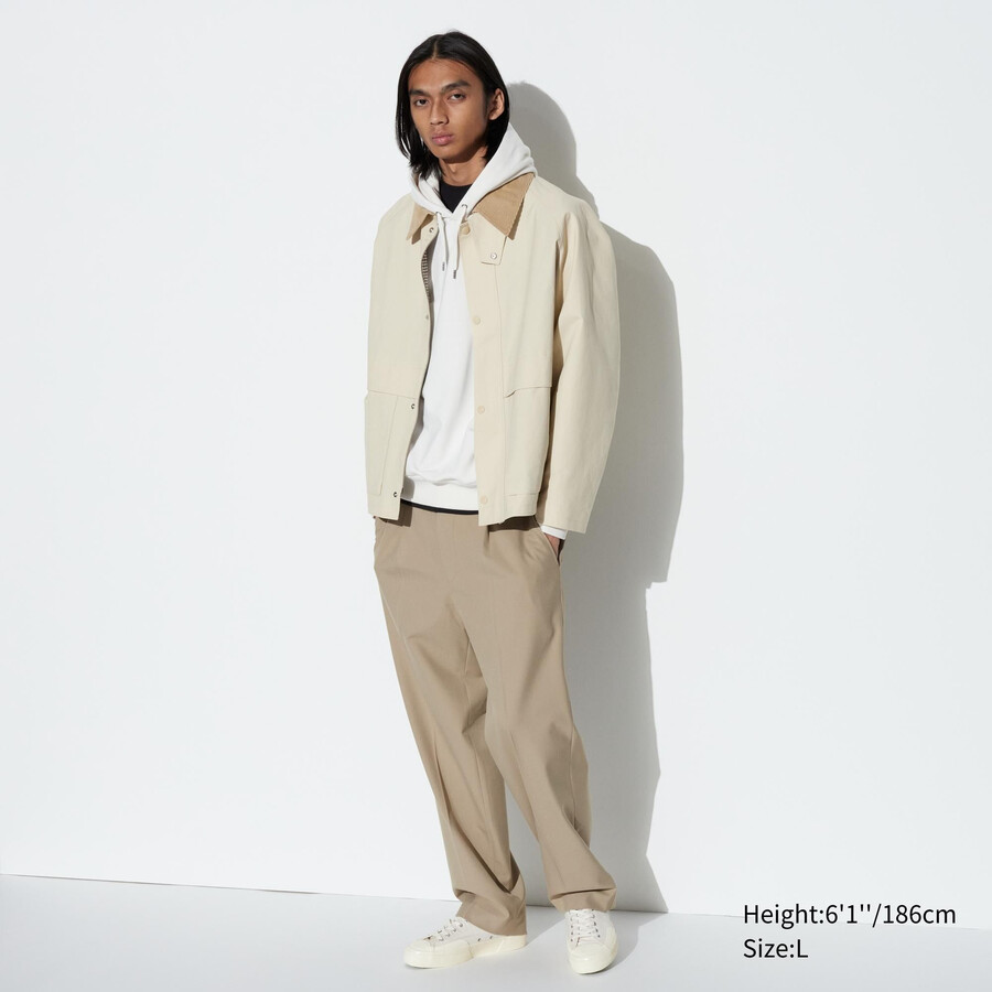 uniqlo pleated wide leg mens trousers beige