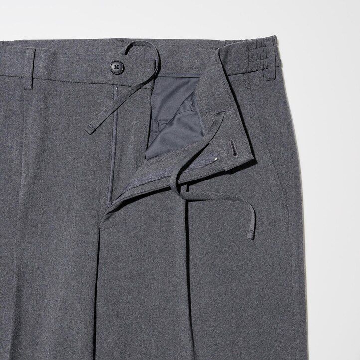 uniqlo pleated wide leg mens trousers beige