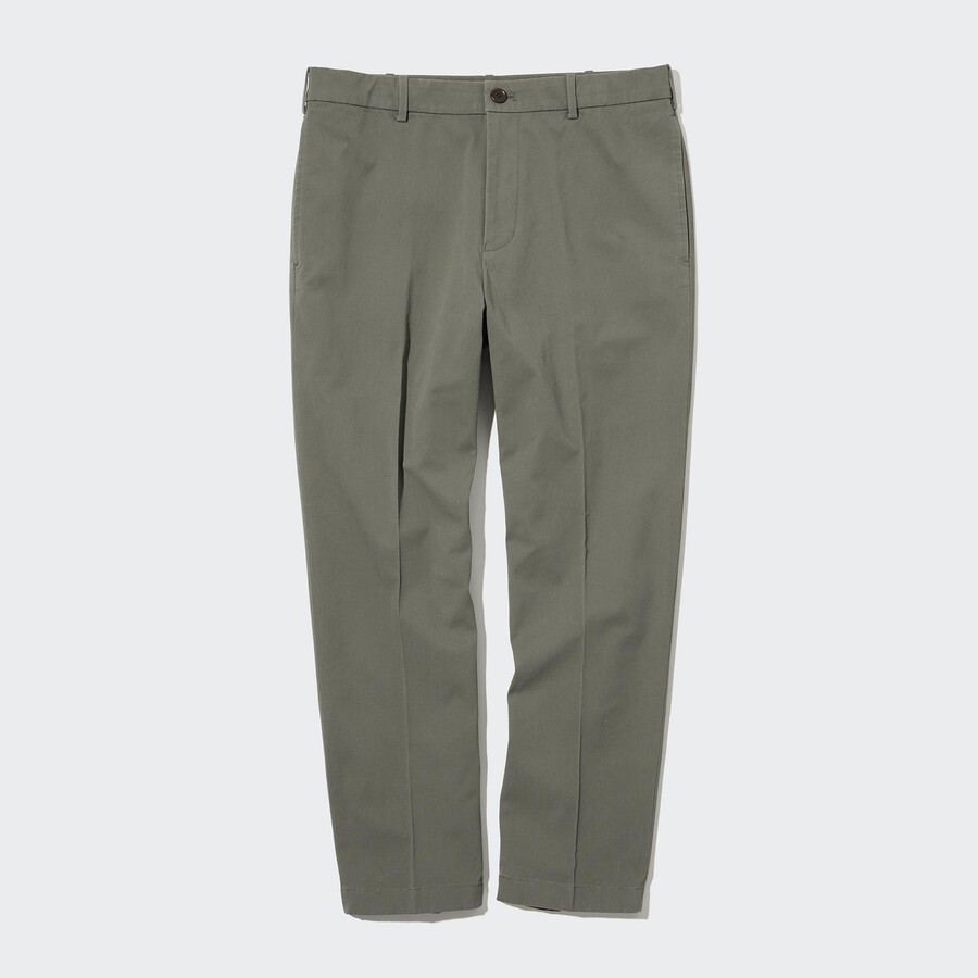 olive uniqlo smart cotton ankle length mens trousers