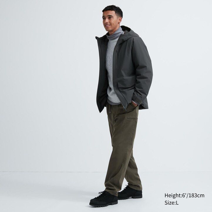 black mens uniqlo heattech warm lined trousers