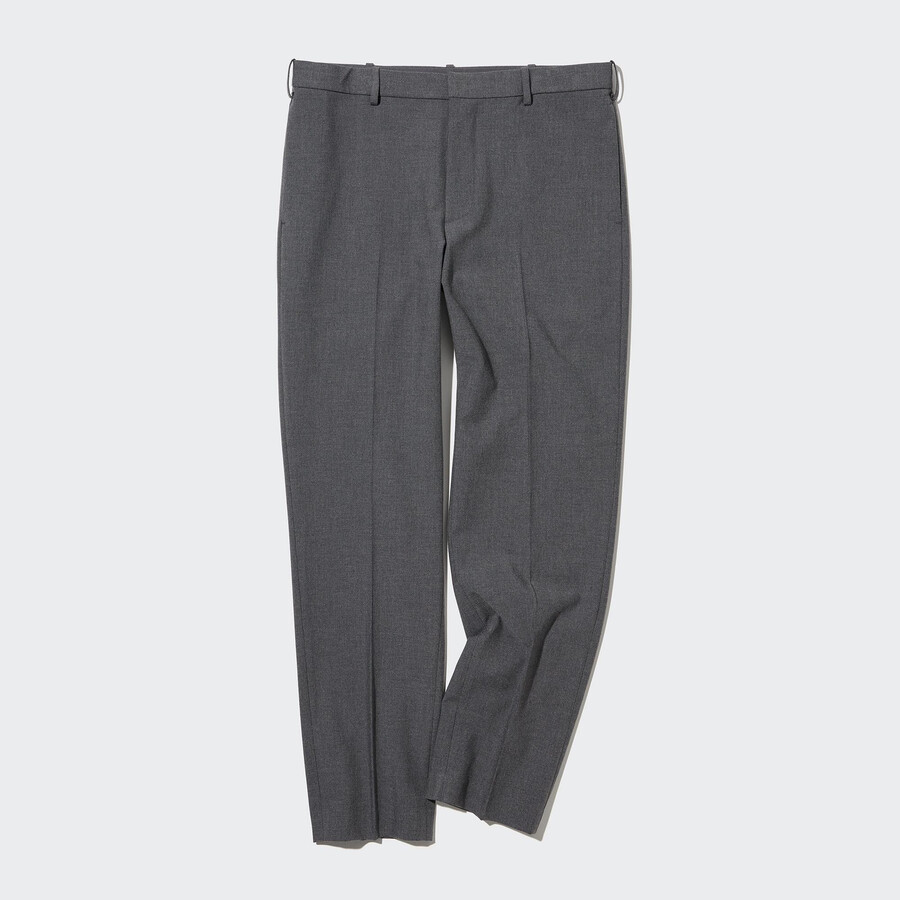 grey uniqlo smart wool like ankle length mens trousers