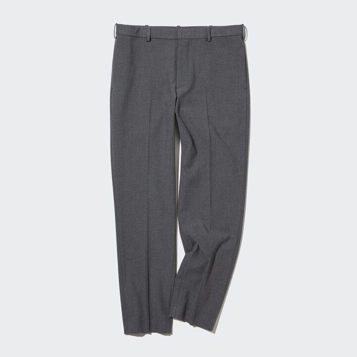 grey uniqlo smart wool like ankle length mens trousers