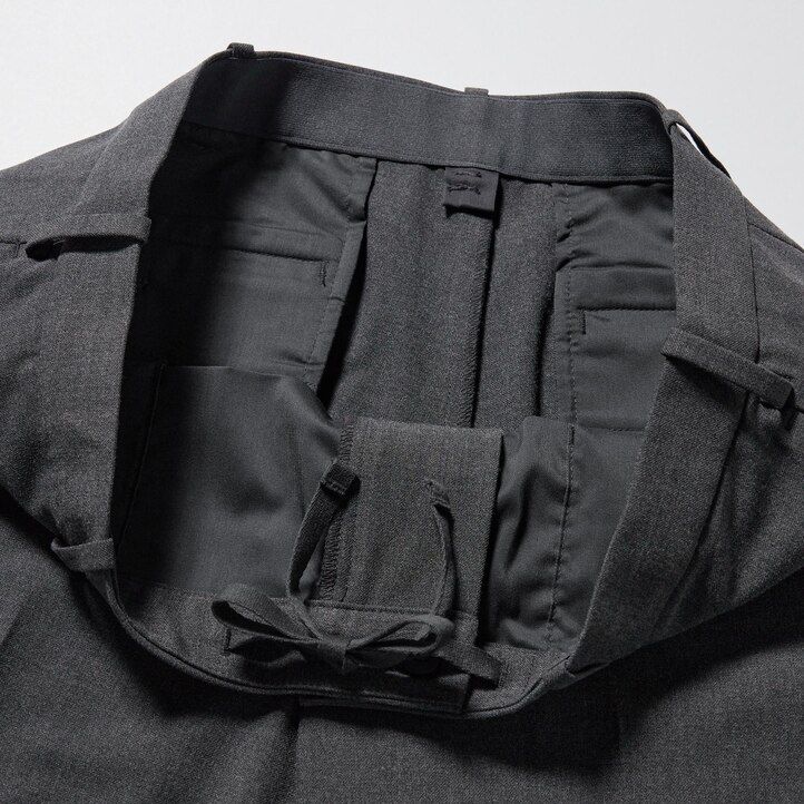 grey uniqlo smart wool like ankle length mens trousers