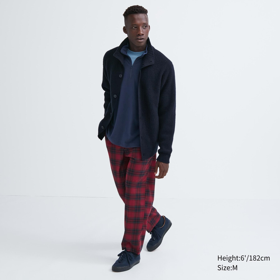 mens uniqlo flannel easy patterned ankle length trousers red
