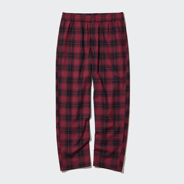 mens uniqlo flannel easy patterned ankle length trousers red