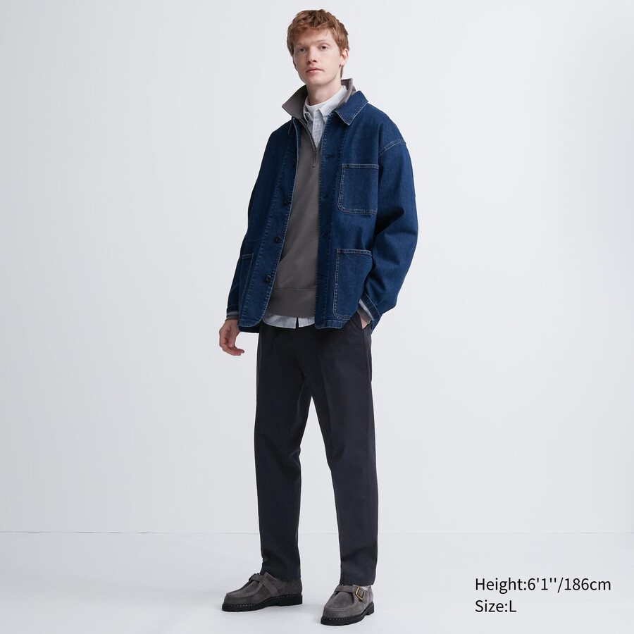 navy mens uniqlo smart cotton ankle length trousers