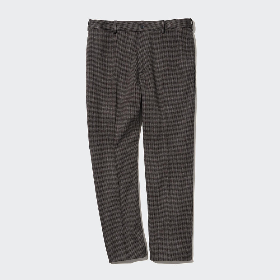 dark brown mens uniqlo smart houndstooth ankle length trousers