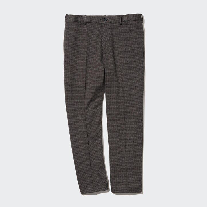dark brown mens uniqlo smart houndstooth ankle length trousers