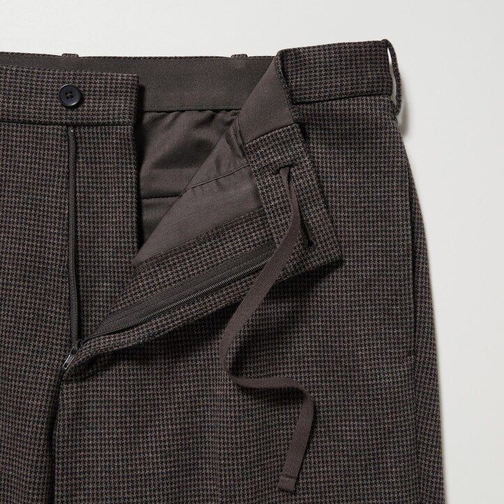 dark brown mens uniqlo smart houndstooth ankle length trousers