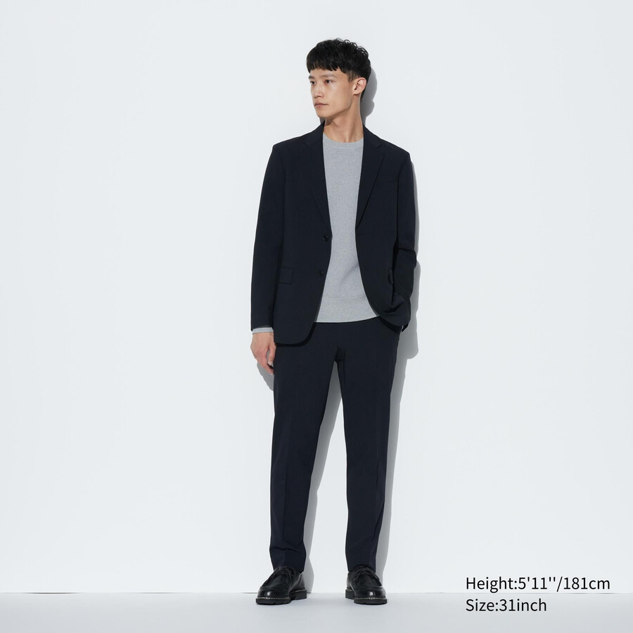 mens uniqlo airsense ultra light wool look trousers navy