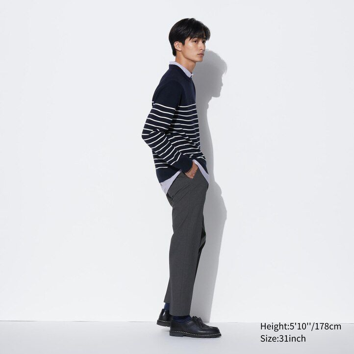 mens uniqlo airsense ultra light wool look trousers navy