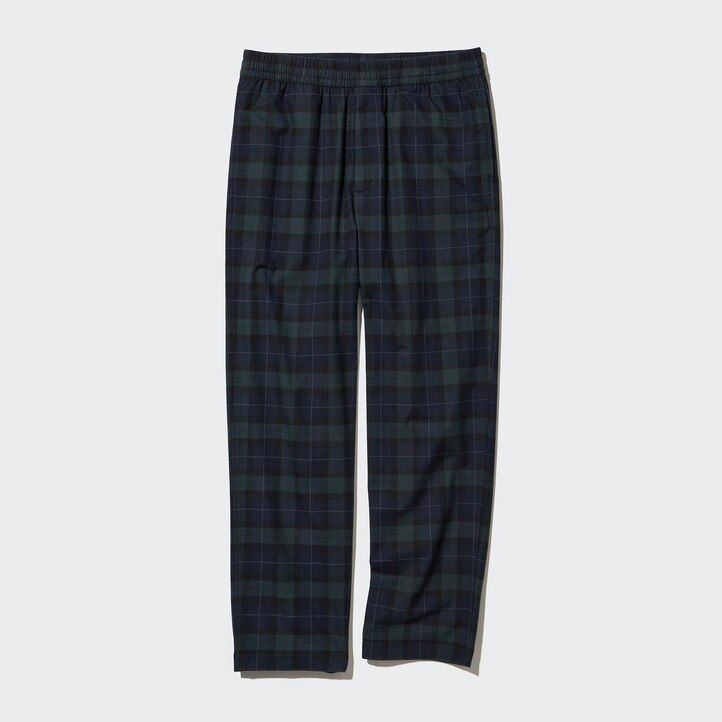 uniqlo flannel easy patterned ankle length mens trousers dark green