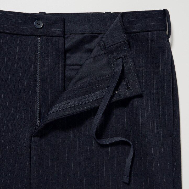 navy mens uniqlo smart striped ankle length trousers
