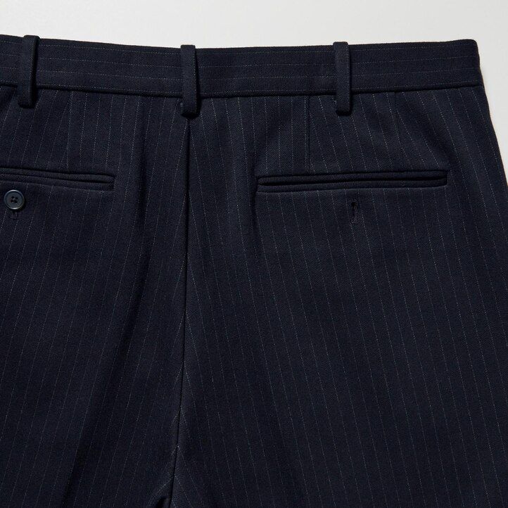 navy mens uniqlo smart striped ankle length trousers