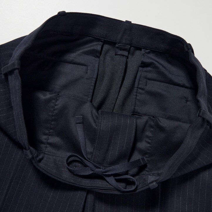 navy mens uniqlo smart striped ankle length trousers