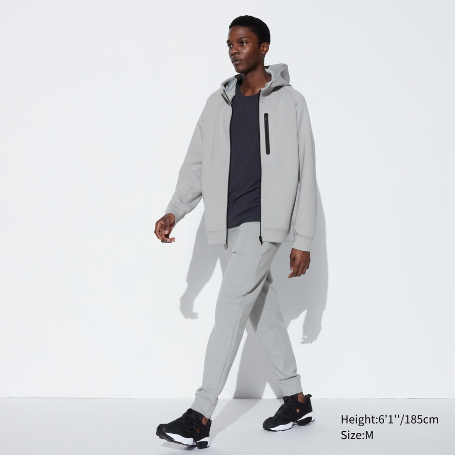 mens uniqlo dry stretch trousers light grey