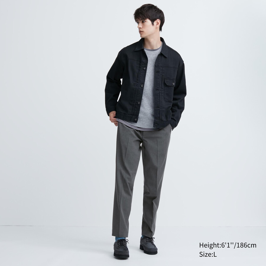 grey mens uniqlo smart wool like ankle length trousers